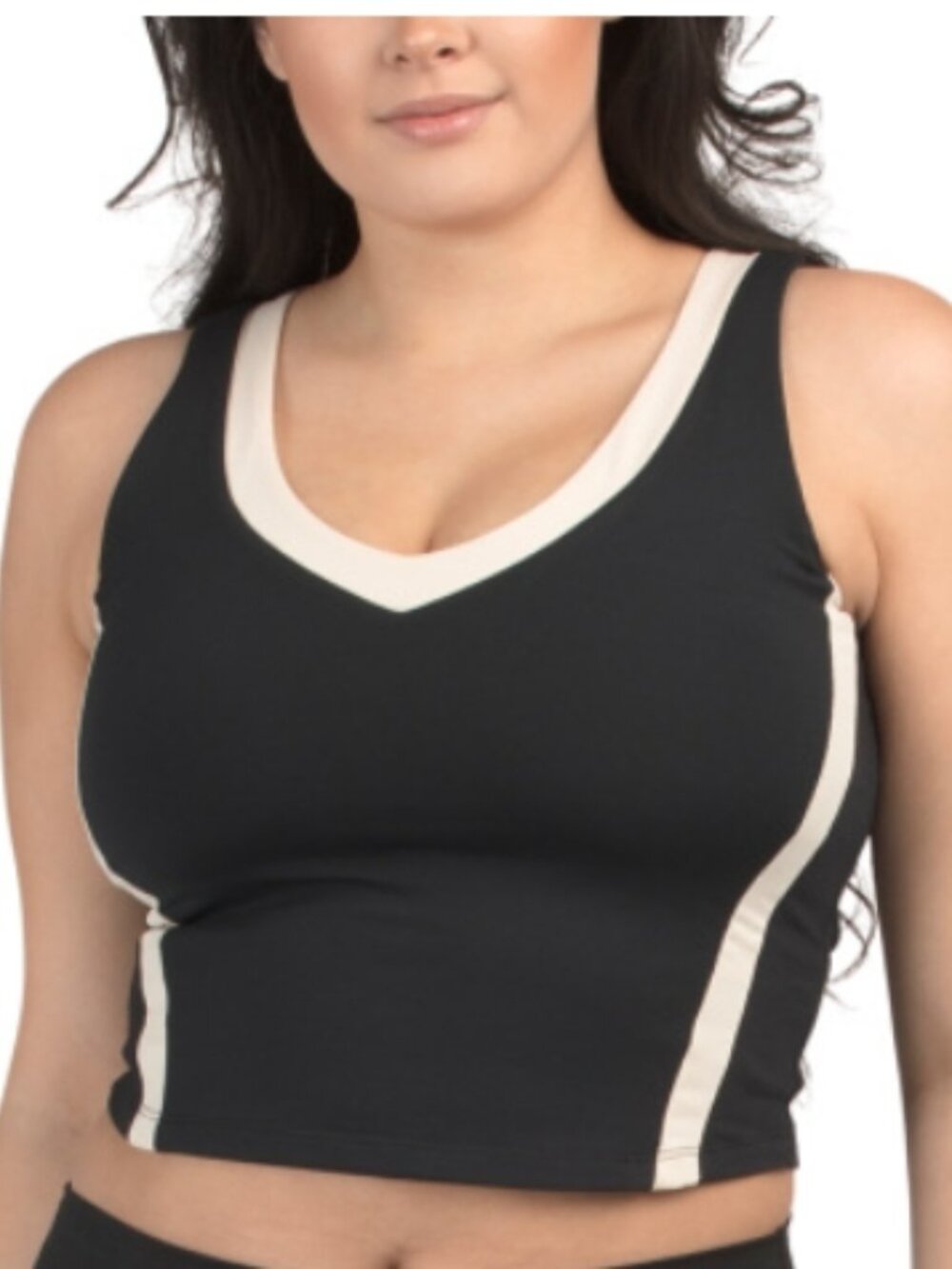 NWT SAGE Scoop Neck Cropped Bra Top Block Design in Black with White Contrast